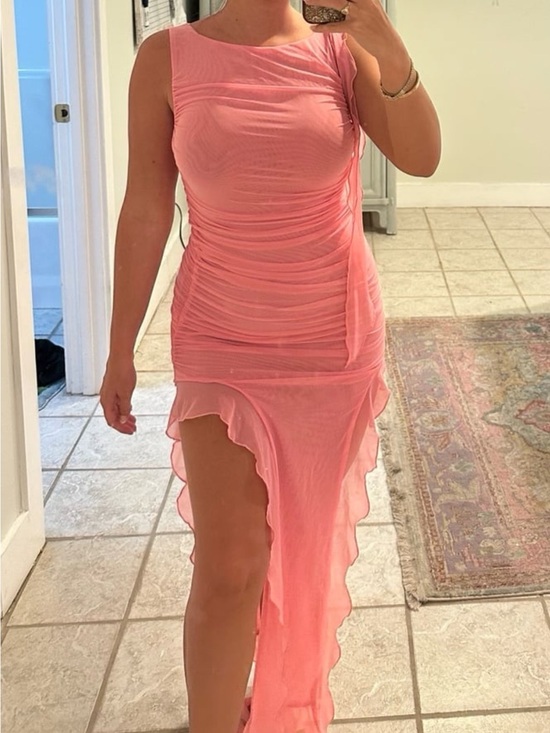 Lovers + Friends Dresses & Skirts - Lovers + Friends Pink Ruched High-Low Maxi Dress